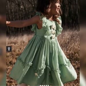 Mini Boden Csarite Green Organza Bow Party Dress 3-4 Years NWT Ruffles